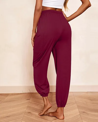 Vista 2 de Paquete de 3 pantalones deportivos para mujer, cómodos pantalones de yoga con bolsillos, estilo harén, pantalones deportivos con cordón