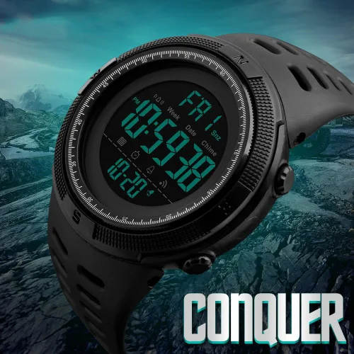 Vista 4 de Fanmis Militar esfera grande deportes día fecha digital luminoso negro silicona hombres mujeres reloj de pulsera, Negro -, Digital, movimiento