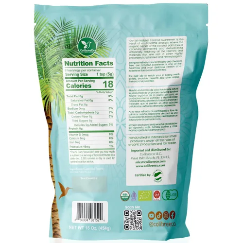 Vista 2 de Colibreeco, Azúcar de coco orgánico, 1 libra (paquete de 2): perfecto para endulzar bebidas y recetas Sustituto de azúcar de bajo índice