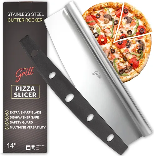 Vista 2 de HANS GRILL Rocker rectangular para pizza y cortador de pizza Piedra de pizza para horno y barbacoa con cáscara de madera gratis de 15 x 12