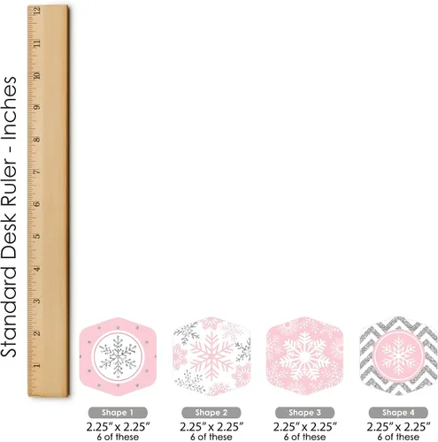 Vista 7 de Big Dot of Happiness Pink Winter Wonderland – Fiesta de cumpleaños de copo de nieve y caza del tesoro de baby shower – 1 soporte y 48 piezas