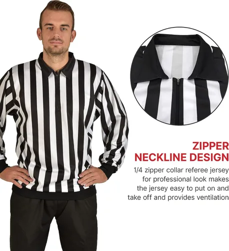 Vista 4 de ChinFun Men's Referee Shirt Collared Official Mens Ref Shirt Jersey Short Sleeve Football Halloween Costume