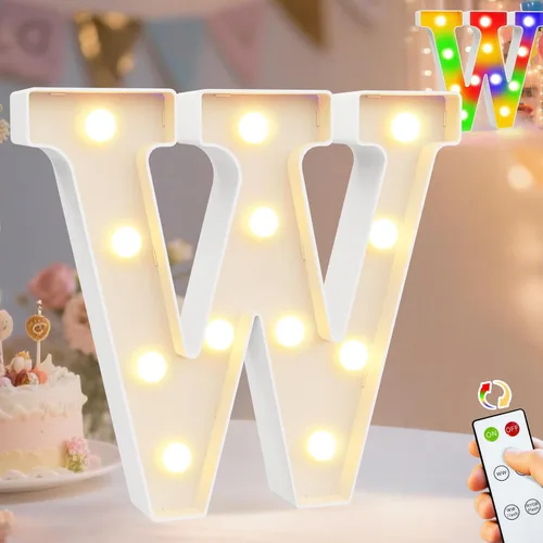 Vista 9 de Pooqla Letras con luces LED de marquesina, letras decorativas iluminadas en blanco cálido y blanco frío, letras del alfabeto iluminadas para niños