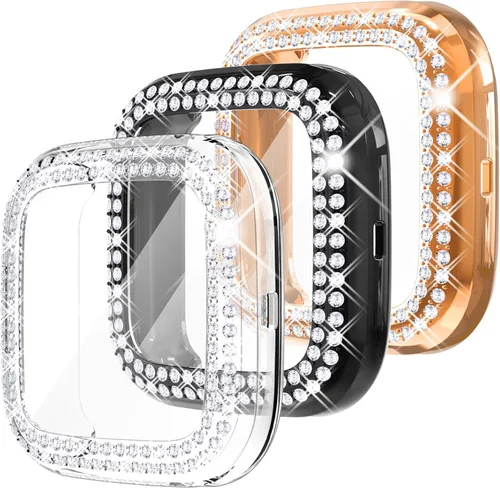 Vista 11 de Fullife Paquete de 10 Parachoques de TPU para Fitbit Versa 2, Fundas de Cristal con Diamantes Brillantes HD, Funda Protectora Completa, Resistente a