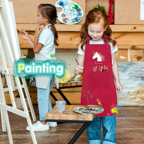 Vista 5 de Juego de 24 delantales para niños de 12 colores, XL para niños de 7 a 13 años, delantales de chef para niños, pintura para cocina, cocina, hornear