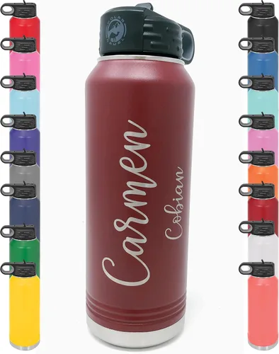 Vista 13 de Botella de agua personalizada con recubrimiento en polvo de 32 onzas, de acero inoxidable con doble pared aislada al vacío, grabado personalizado