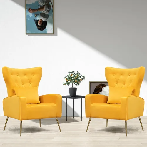 Vista 25 de ZJhome Sillas Modernas para Sala de Estar de Terciopelo Silla de Acento Sillón con Almohada Lumbar, Sillas de Dormitorio de Respaldo Alto Silla