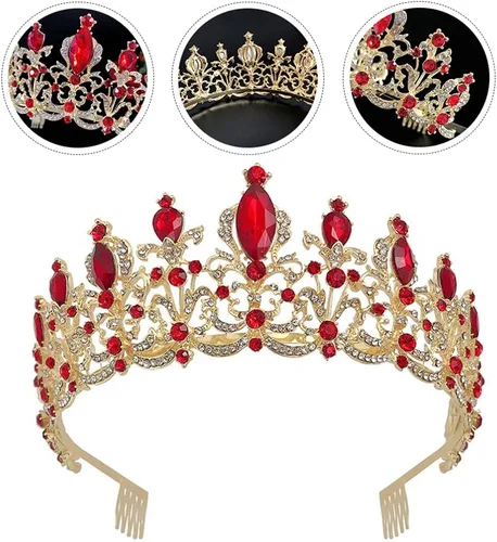 Vista 5 de Beaupretty Corona de reina de cristal, tiara barroca corona de boda, accesorio para el pelo de novia para cumpleaños, graduación, tiara para novia