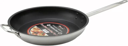 Vista 2 de Winco - Sartén de acero inoxidable de grado comercial con mango auxiliar, antiadherente, 14 pulgadas