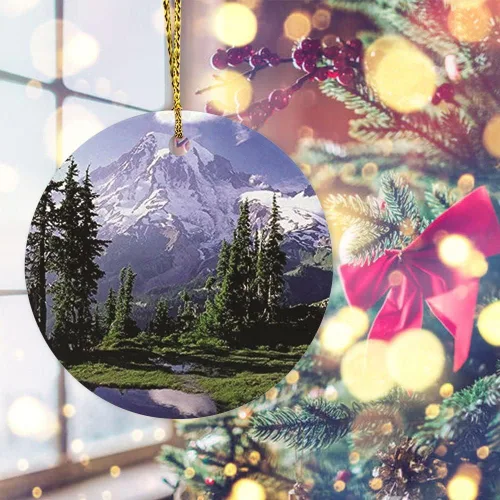 Vista 4 de Adornos de Navidad Monte Rainier The Mountain National Park para el hogar, adornos colgantes de recuerdo, adornos personalizados, recuerdo redondo