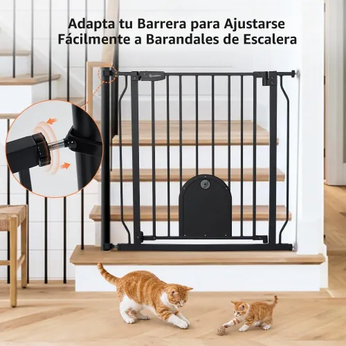Vista 2 de COMOMY Puerta para mascotas de 29.5-33.4 pulgadas con puerta ajustable para gatos, puerta de metal extra ancha para puertas de escaleras, puerta
