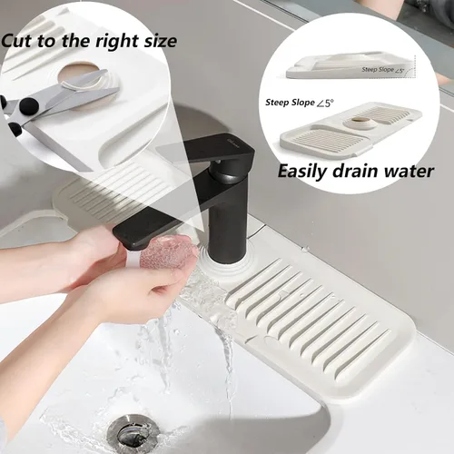 Vista 3 de Soporte de esponja protector contra salpicaduras para fregadero de cocina, bandeja de silicona para atrapa goteo para grifo, protector de fregadero