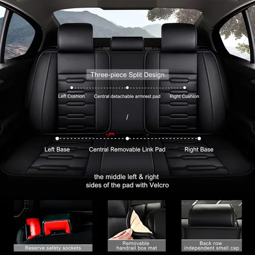 Vista 3 de AOMSAZTO Funda de asiento de automóvil para Toyota Tacoma 2016-2023, juego completo de 5 asientos, cojín de cuero para asiento de automóvil