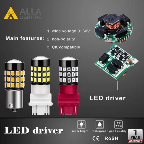 Vista 5 de Alla Lighting Recién actualizado T20 7440 7443 LED Focos de respaldo, reversa, señal, luz de freno o DRL, 6000K blanco Xenón, súper brillantes