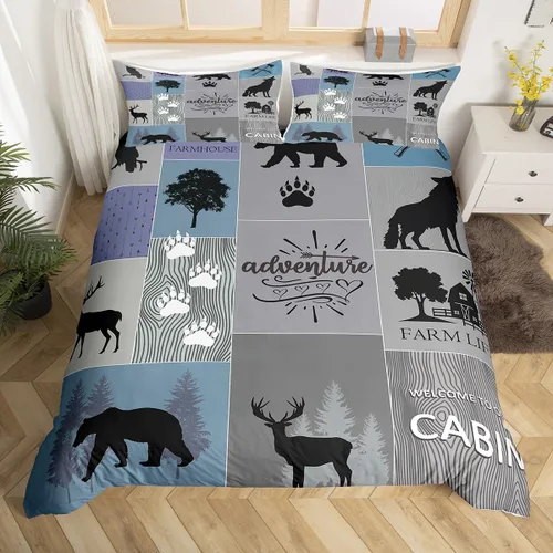 Vista 11 de Manfei Juego de funda de edredón de aventura, tamaño individual, funda de edredón rústica con 1 funda de almohada, juego de ropa de cama de retazos
