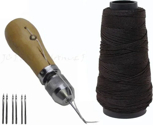 Vista 13 de JC Performance - Juego de herramientas de reparación de puntada rápida de cuero, hilo resistente (sin punzón, negro)