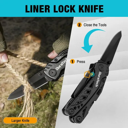 Vista 5 de DURATECH Cuchillo multiherramienta 11 en 1, regalo para hombres, papá, cuchillo de bolsillo multiherramienta de acero inoxidable con hoja grande