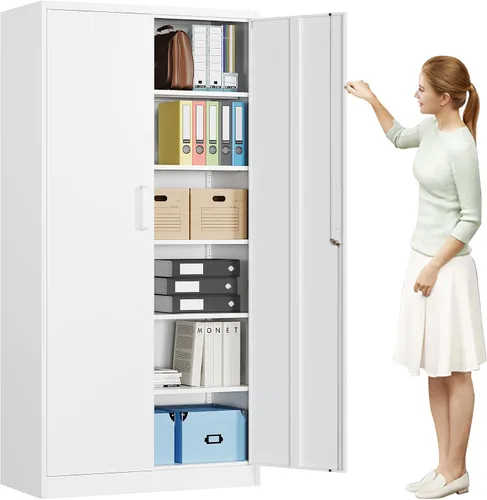 Vista 16 de MIIIKO Gabinete de Metal para Almacenamiento, Gabinete de Almacenamiento de Acero Alto con Puerta con Cerradura y 5 Estantes, Organizador de Negro