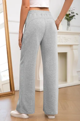 Vista 3 de ZJCT Pantalones deportivos de pierna ancha para mujer, pantalones sueltos de cintura alta con cordón de ajuste casual, holgados, pantalones de yoga