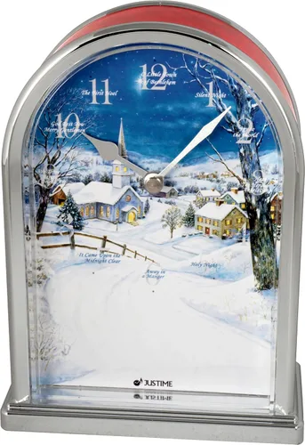 Vista 3 de JUSTIME Reloj de mesa luminoso Polaris Silent Night de 12 canciones de villancicos de Navidad, decoración de Navidad, multicolor, selección