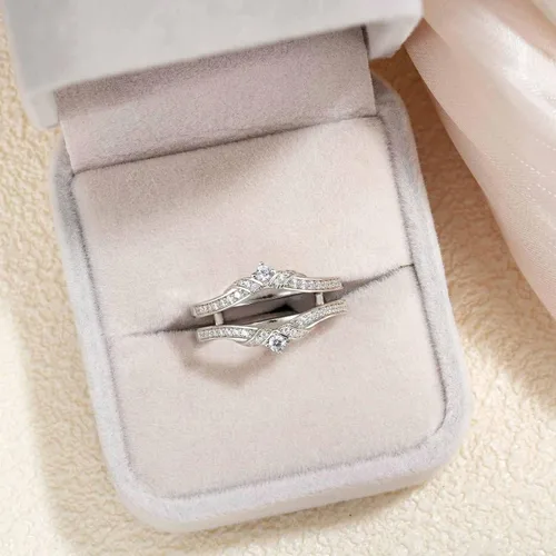 Vista 3 de Anillo de boda para mujer, bandas curvadas ajustables, apilables, anillos de media eternidad, AAAAA CZ 925, tamaño 4-12