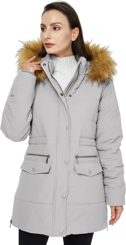 Vista 3 de WenVen Abrigo de invierno para mujer, impermeable, grueso, con capucha de piel