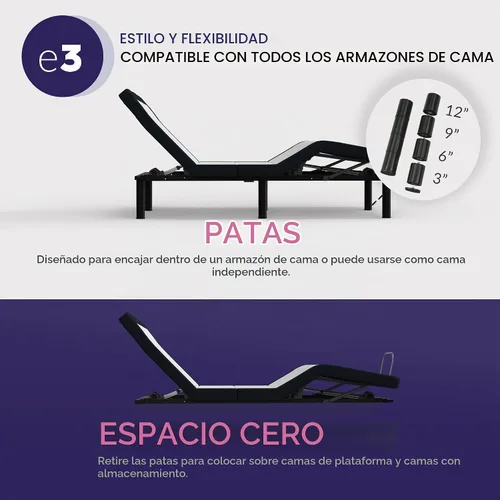 Vista 8 de Blissful Nights Twin XL e3 Base de Marco de Cama Ajustable con Inclinación de Cabeza y Pie, Control Remoto Inalámbrico, Fácil Montaje, Garantía