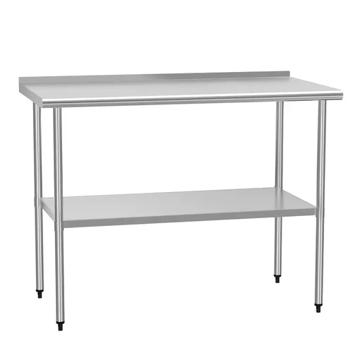 Vista 19 de Mesa de preparación y trabajo de acero inoxidable con estante ajustable y salpicadero, isla de cocina con almacenamiento, estaciones de trabajo Mesa