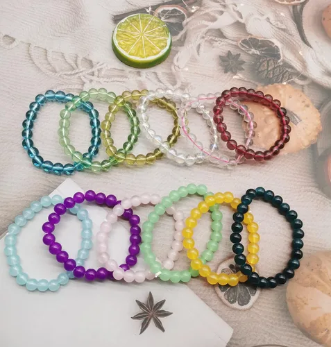 Vista 7 de FINZOR 28 pulseras elásticas de cuentas de 0.315in hechas a mano redondas de cristal para mujeres, pulseras de cuentas elásticas multicolor