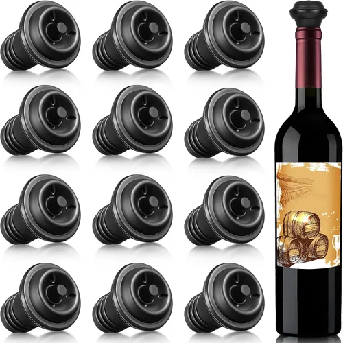 Vista 12 de Honoson 6 tapones de vino con bomba resellable, ahorro de silicona al vacío, práctico para suministros de cocina, herramientas de botella (negro)