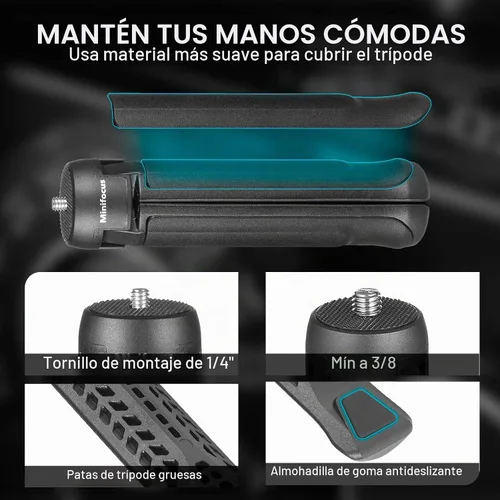 Vista 5 de MINIFOCUS Trípode para cámara, soporte de mesa de escritorio compacto con tornillo de 1/4 pulgadas, soporte de trípode para teléfono estabilizador