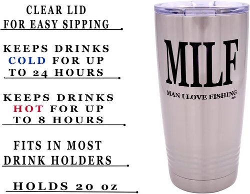 Vista 2 de Rogue River Tactical Taza grande divertida de pesca de 20 onzas con tapa con tapa para hombre MILF I Love Fishing Fishing Gift Fish