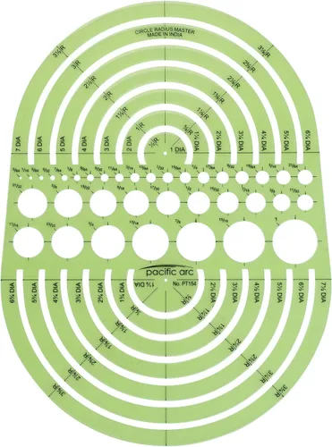 Vista 40 de Guía de plantilla de círculos Pacific Arc, 40 círculos perfectos desde 1/32 hasta 1 5/8 pulgadas con graduaciones en pulgadas y métricas