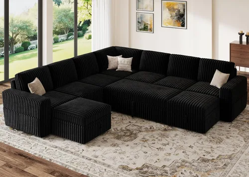 Vista 16 de HONBAY Sofá cama modular extraíble, sofá biplaza de pana, sofás para sala de estar, beige
