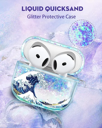 Vista 3 de Funda para Apple para Airpods 4 Case 2024 - Arena Movediza Líquida Arte Artístico Estético Funda Mujer Chica Mujeres Brillante Brillo Purpurina