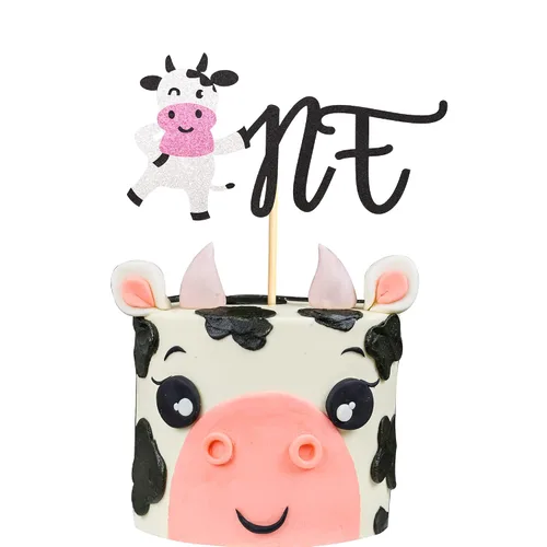 Vista 9 de 1 decoración para pastel de cumpleaños con diseño de vaca, animales de granja, decoración de pastel de vaca para temática de vaca, baby shower
