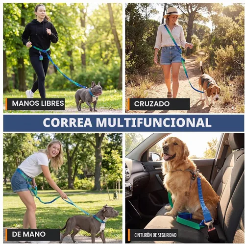 Vista 3 de Spark Paws - Correa para perro manos libres, cinturón elástico para correr y caminar Shock-Absorbing Bungee Stretch, Heavy-Duty Clip Doubles as