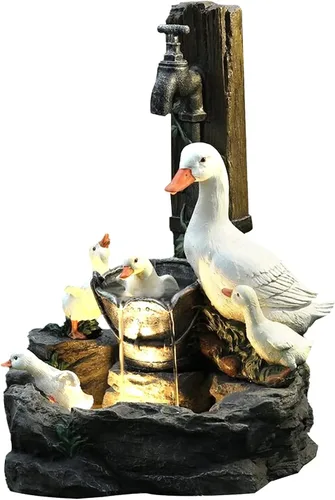 Vista 2 de Fuentes solares con patos de resina, estatua de fuente de agua de pato, decoración de patio y jardín, fuentes de agua, paisaje al aire libre