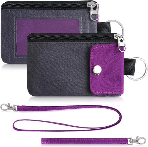 Vista 62 de Artpaxy Cartera minimalista para hombres y mujeres, llavero con bloqueo RFID, con cremallera, pequeña cartera con ventana de identificación, 2