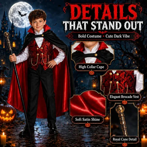 Vista 3 de Vampire Costume for Boys 3 4 5 6 7 8 9 10 12 Years Old Halloween Costume