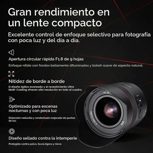 Vista 2 de Samyang 24mm F1.8 AF Lente de marco completo para Sony E – Gran angular, ligera, sellada contra el clima, modo de astrofotografía, interruptor