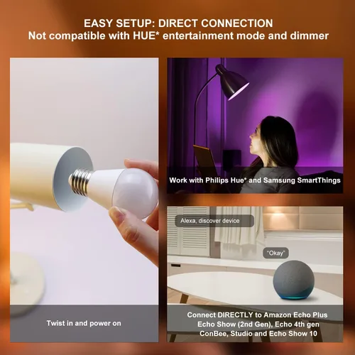 Vista 7 de Zigbee - Bombillas inteligentes A15, requiere concentrador (compatible con Hue*, Alexa, Google y ConBee), E26, 5 W = 40 W, cambio de color de 400