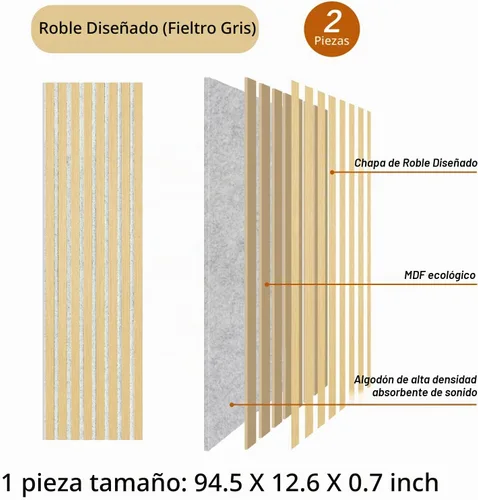 Vista 2 de Paneles de Pared para Decoración de Pared Interior, Paquete de 2 Paneles de Pared de Listones, Paneles de Pared Acústicos de Chapa de Madera