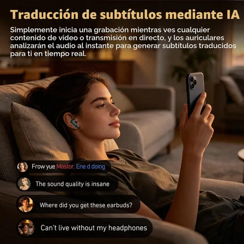 Vista 6 de NE72 - Auriculares de traducción AI en tiempo real, 165 idiomas traductor de auriculares, auriculares inalámbricos Bluetooth 6.0 con pantalla táctil