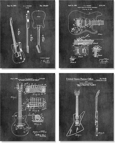 Vista 8 de ArtCantHurtU Decoración de pared de guitarras famosas, juego de 8 patentes geniales únicas (8 x 10) sin marco, regalos para músicos