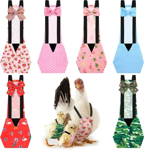 Vista 8 de DoubleFill 6 piezas de pañales para pollos para gallinas, gallos, patos reutilizables lavables con lazada para patitos, gallinas, gansos, aves
