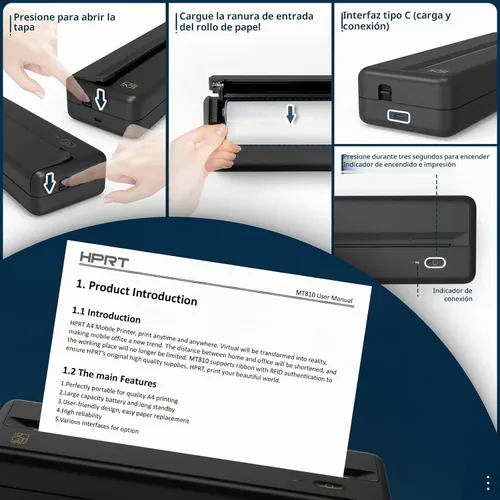 Vista 6 de HPRT Impresora portátil inalámbrica - Impresora térmica Bluetooth para Negro