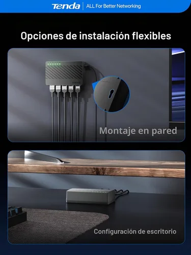 Vista 5 de Tenda Conmutador Gigabit Ethernet de 5 puertos, divisor Ethernet de escritorio, concentrador de conmutador de red no administrado, Plug & Play
