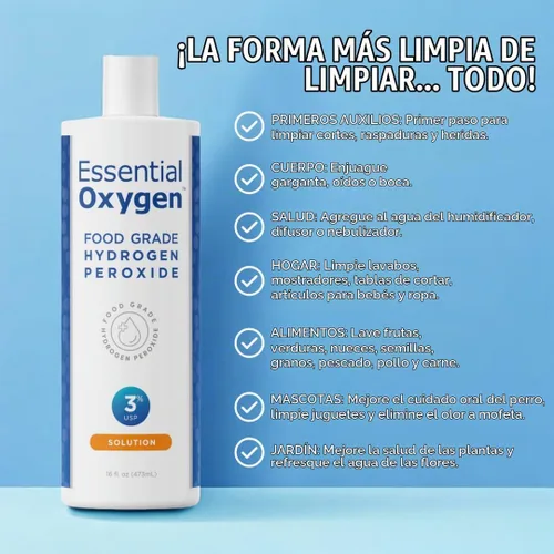 Vista 2 de Peróxido de hidrógeno de Essential Oxygen, 3 % de grado alimenticio, 0724609, 1, 1