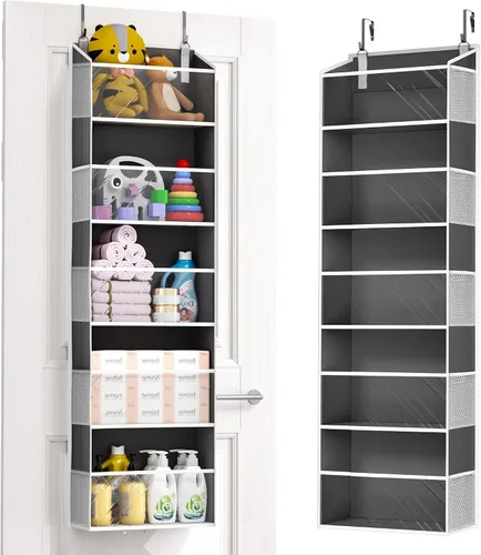 Vista 11 de ULG Organizador para colgar sobre la puerta, 5 niveles extra grande con 10 bolsillos de malla, capacidad de 100 libras, organizador de puerta Beige